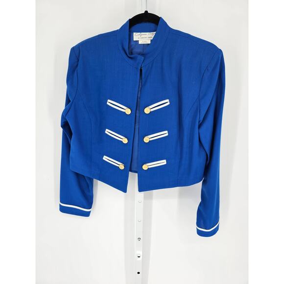 California Design Women's Blue Military Round Neck Open Front Jacket Size L - Picture 1 of 4